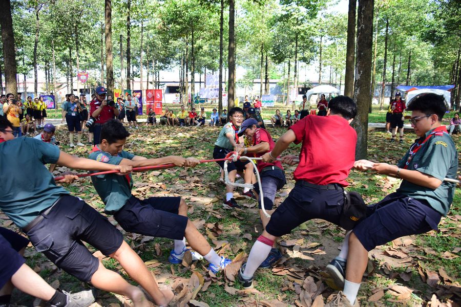 Tug of war at an outdoor team retreat